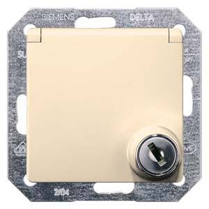 Key-operated light switch. Beige casing, mounted on a metal frame. Brand markings 'Siemens' and 'Delta'.