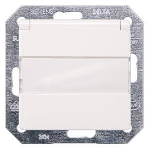 A white, rectangular light switch in a metallic mounting plate, with the 'Siemens' and 'Delta' brands embossed on it.