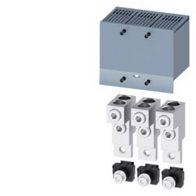 A grey electrical unit with ventilation slots at the top and four white terminal blocks underneath, each with black screws.
