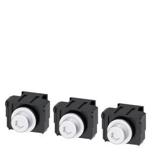 Three black electric switches in a horizontal row, each with a large white rotary knob in the centre.
