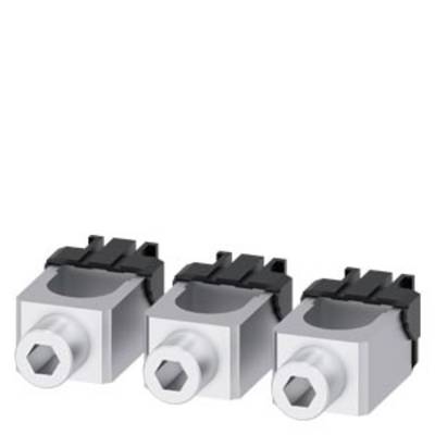 Three silver blocks with black plastic components, each featuring a hexagonal opening on the front face. Could be part of a mounting bracket.
