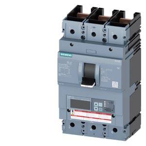 'Siemens 3VA2 250A' circuit breaker, grey and black, rectangular shape, three-phase, with switch and indicator light.