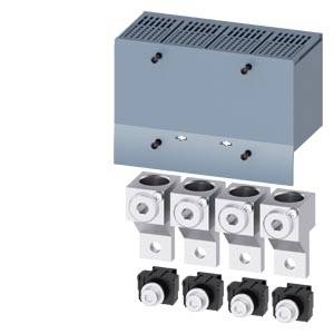 Electrical device with a rectangular housing, featuring six connectors underneath and four black switches.
