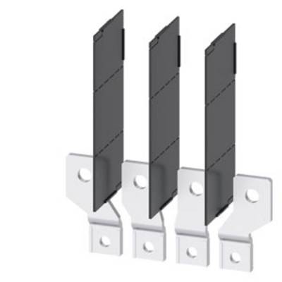 Three black, rectangular metal flags are mounted side by side, each on a silver base with mounting holes.