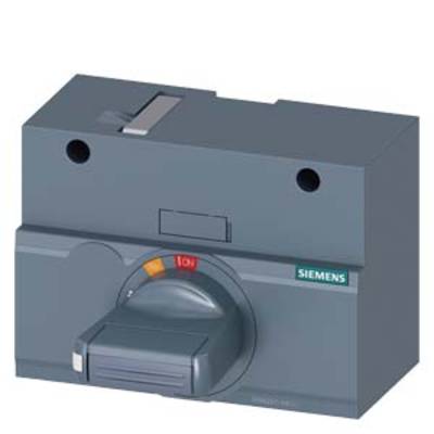 A grey Siemens circuit breaker with a large rotary switch in the centre, showing red for 'Off' and green for 'On'.