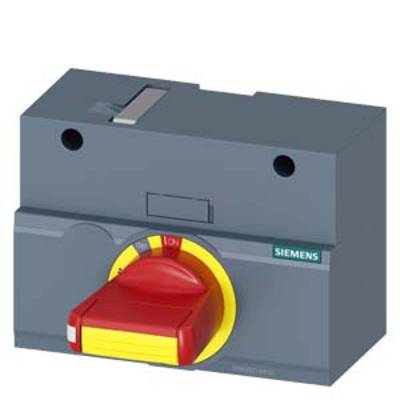 Grey-red emergency stop switch unit with rotary knob, by Siemens, for safely interrupting electrical circuits.