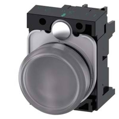 Round, transparent push button with black housing, suitable for industrial control units.