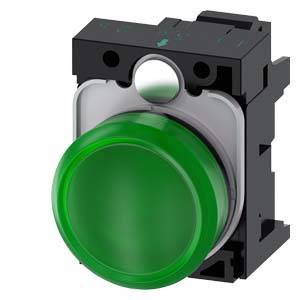 Green round push button with black housing, used for controlling machines or devices in industrial environments.