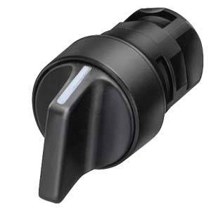 Black plastic rotary switch with ergonomic handle. Used for controlling electronic devices.