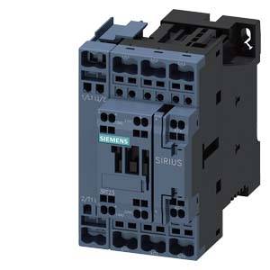 Siemens contactor from the Sirius series, grey, with multiple connections and operating elements, for controlling electrical equipment.