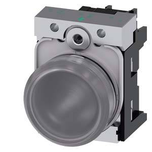Grey-silver push-button module with a round button and black housing; used for electrical control in machine control systems.