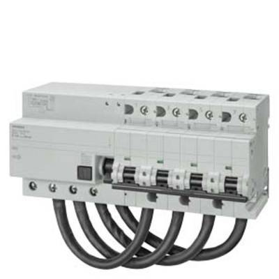 A multi-pole residual current circuit breaker with five cables connected, providing electrical protection in an electrical circuit.