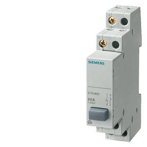 A grey Siemens circuit breaker with blue labelling, suitable for 20A and 230V, with toggle switch and connection terminals.