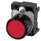 Red push button on a black housing, commonly used for machine control or emergency stop.