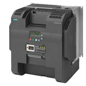 A grey-black inverter with digital display elements and multiple buttons, type 'SINAMICS V20', used for motor control.