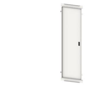 A white vertical blind with a grey box cover, fully closed, viewed from the side at the front.