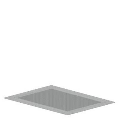 A rectangular metallic ventilation grille, lying horizontally on a white surface, shows small perforated openings.