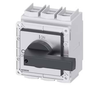 A Siemens electric switch with a large, black lever. The lever indicates 'ON' for switched on and 'OFF' for switched off.
