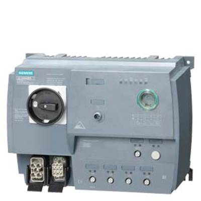 Industrial component: Siemens control panel, grey, with switches, buttons, and connections, for control and power distribution systems.
