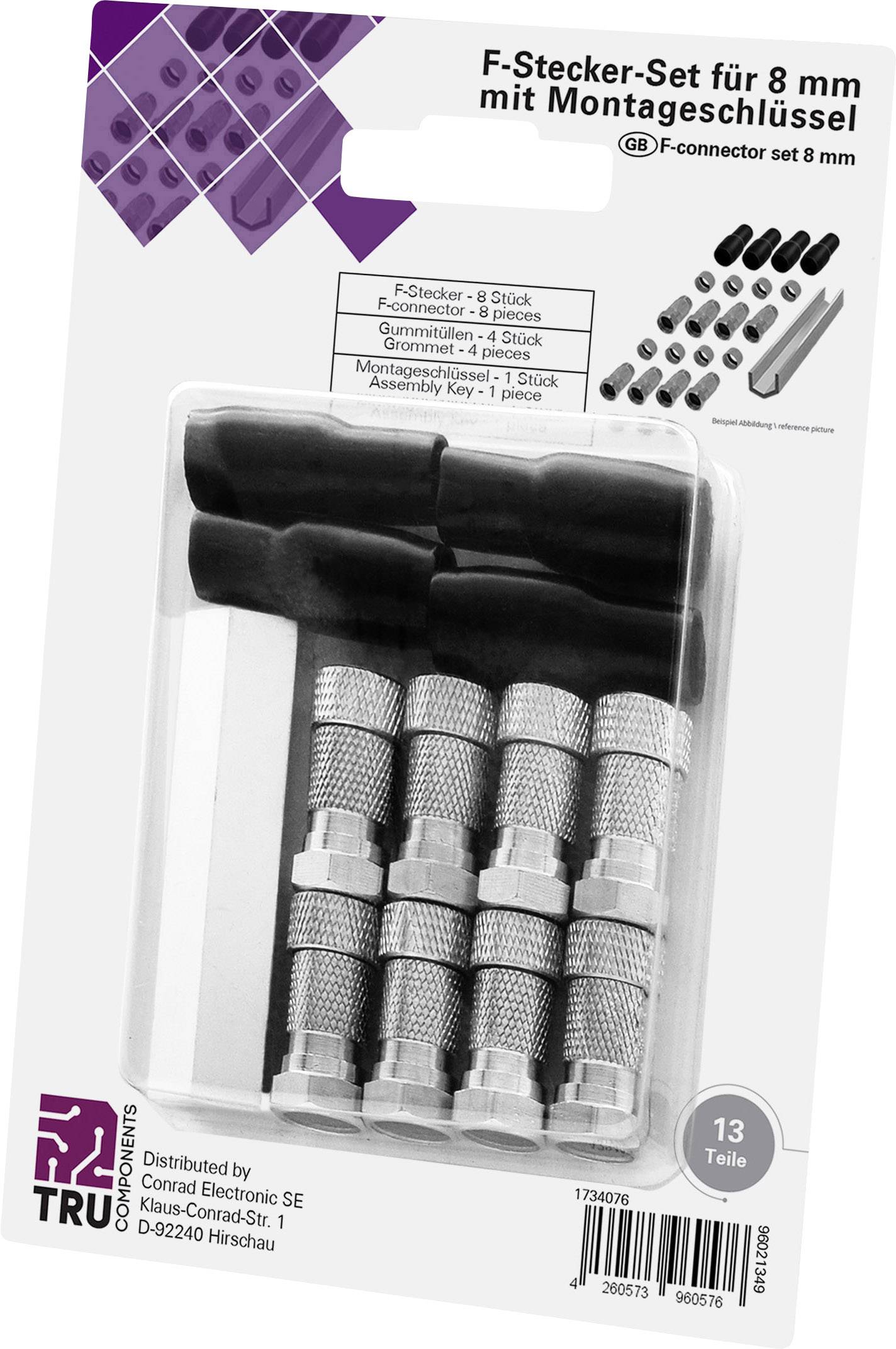 TRU COMPONENTS TC-6936316 F connector incl. bend relief Connections: F plug Cable diameter: 5 mm 1 Set