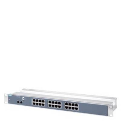 A network switch with 24 Ethernet ports in a metal enclosure, suitable for data distribution in an office or data centre.