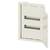 An open, white electrical cabinet with two levels for fuses, door hinged to swing to the right.