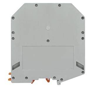 Grey-white electrical connection block with orange terminal openings at the bottom. Rectangular shape with bevelled corners.
