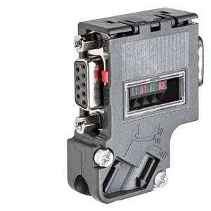 A grey electronic component with an on/off switch and multiple connection pins. Shows connection ports and coloured indicators.