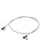 Pictured is a white cable with right-angled black connectors at both ends, lying on a neutral surface.
