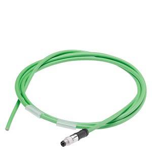 Green connecting cable with plug connector and open ends, suitable for technical or electrical applications.