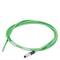 Green Ethernet cable with a metal connector at the end, coiled on a white background.
