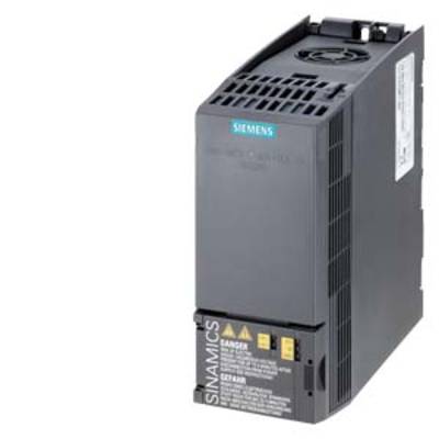 A black Siemens SINAMICS frequency inverter with a ventilation grille and warning notices on the front.