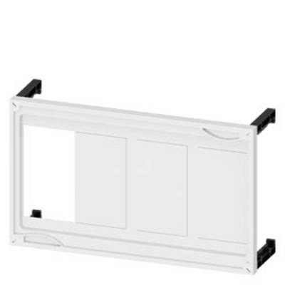 A rectangular, white plastic frame with space for three module inserts, mountable on a black bracket.