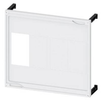 A rectangular, white frame with three equally sized compartments side by side, mounted on two black brackets.