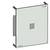 Metal cabinet door with a rectangular opening in the centre. The door has a frame and is simple in its design.
