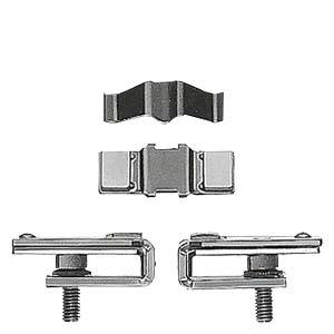 Metal connecting elements in various shapes and sizes, presumably for use in mechanical fastenings.