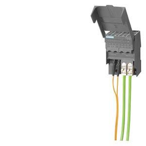 An electrical power switch with blue, orange and green cables connected at the bottom.