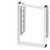 A rectangular, white metal frame with a mounting bracket on the left side, possibly part of a window or door.