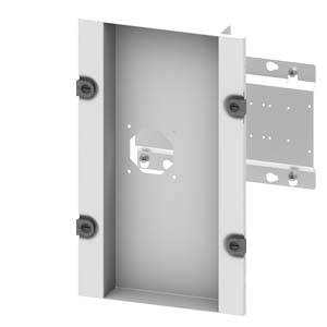 Metal mounting bracket with a rectangular shape and four fixing points, suitable for wall-mounting devices or components.