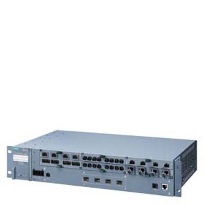 A silver server device with multiple network ports at the front. It is used for connecting network equipment in a data centre.