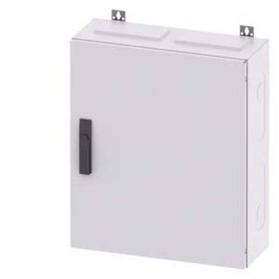 A grey metal cabinet with a black handle and wall mounting brackets at the top, used for securely storing items.