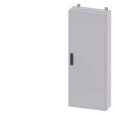 A grey electrical cabinet with a black handle, closed. It is used to house electrical components and switchgear.