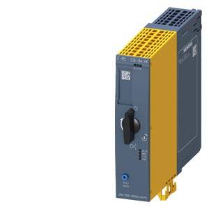 Industrial control unit, rectangular, vertically positioned. It has a grey front panel with black and yellow elements.