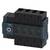 A black, four-pole Siemens performance circuit breaker, with a blue switch mechanism on the left.