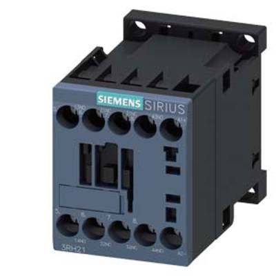 A Siemens electrical contactor from the Sirius series, model 3RH21, in a black and blue housing, with several connection terminals visible.