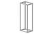'Standing, empty metal frame of a server rack, rectangular with an open top. Plenty of space on the left.'