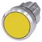 Yellow round push button with silver rim, commonly used for industrial controls.