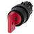 Red rotary switch with a black base, visible in profile view. Main switch with locking aperture, suitable for industrial applications.
