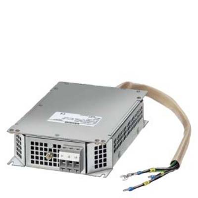 A rectangular, industrial switch-mode power supply with a metal enclosure, ventilation slots, and connected cable, for electrical systems.