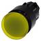 Yellow button in a black housing, frequently used as an illumination element on control panels or control interfaces.
